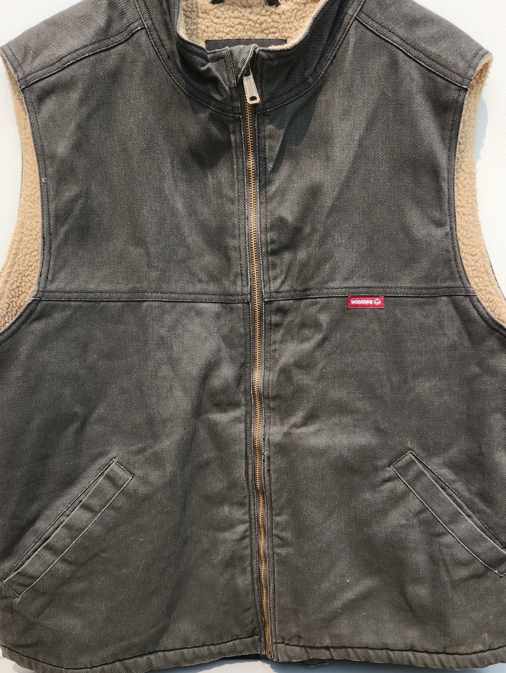 Wolverine Charcoal Gray Work Vest with Tan Sherpa Lining